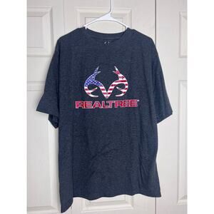 Real Tree Men's Short Sleeve Crew Neck T-Shirt American Flag Antlers Size XL